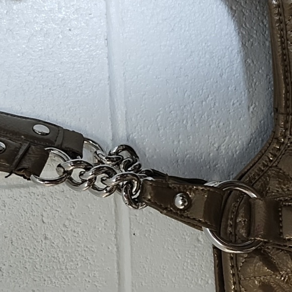 Gold Quilted Shoulder Bag with Chain Handles - Picture 5 of 16